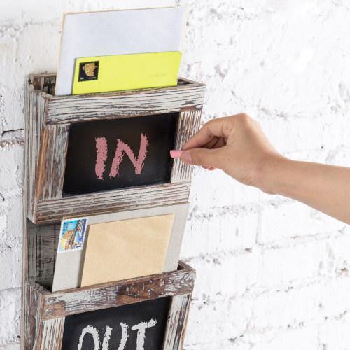 Rustic Brown Wall Mounted Mail Sorter w/ Chalkboard Surface - MyGift