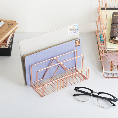 Modern Copper Metal Wire Mail Sorter, Geometric Design-MyGift