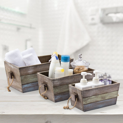 Multicolored Brown/Blue/Green Wood Nesting Boxes, Set of 3-MyGift