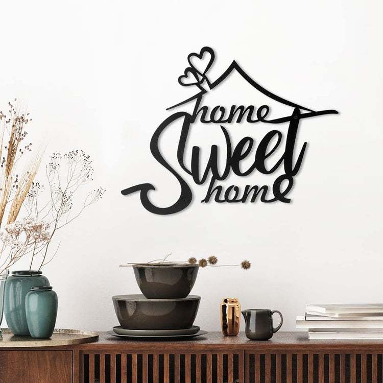 3-D Wall Art, Matte Black Home Sweet Home Metal Cutout Sign Wall Decor for Living Room, Kitchen, Family Room or Entryway-MyGift