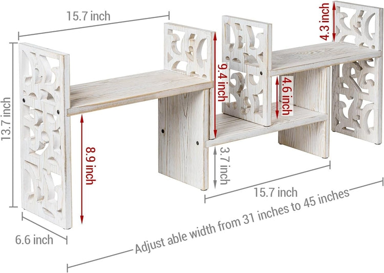 White Washed Solid Wood Adjustable Desktop Shelf, Desk Storage Organizer Shelving Rack, 3 Piece Set-MyGift