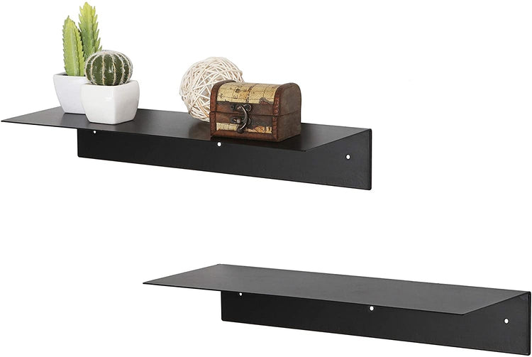 Set of 2, Wall Mounted Modern Black Metal Floating Display Shelf-MyGift