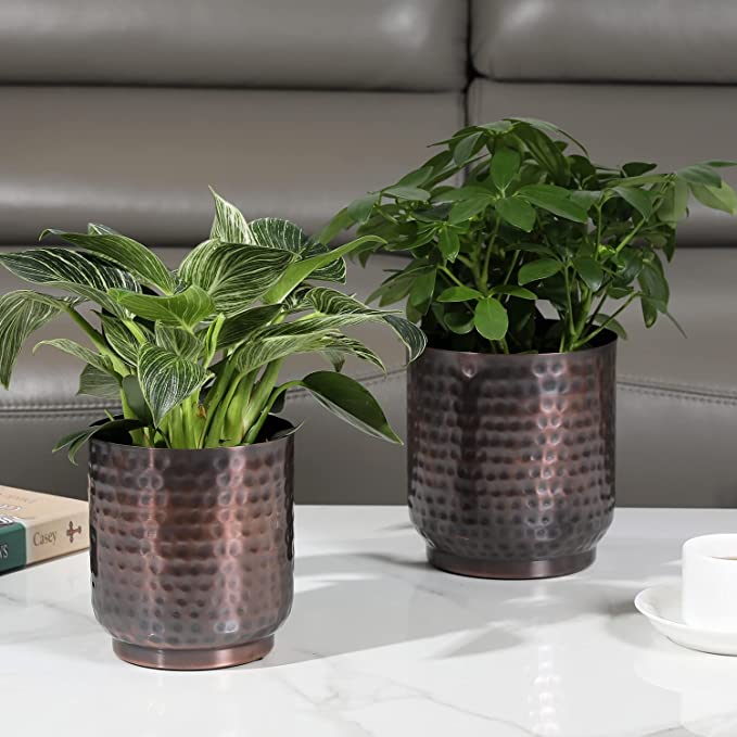 plant pots 6 inch Modern Flower Planter Container, 5 and 6 Inch Indoor Vintage Copper Metal Plant Pot