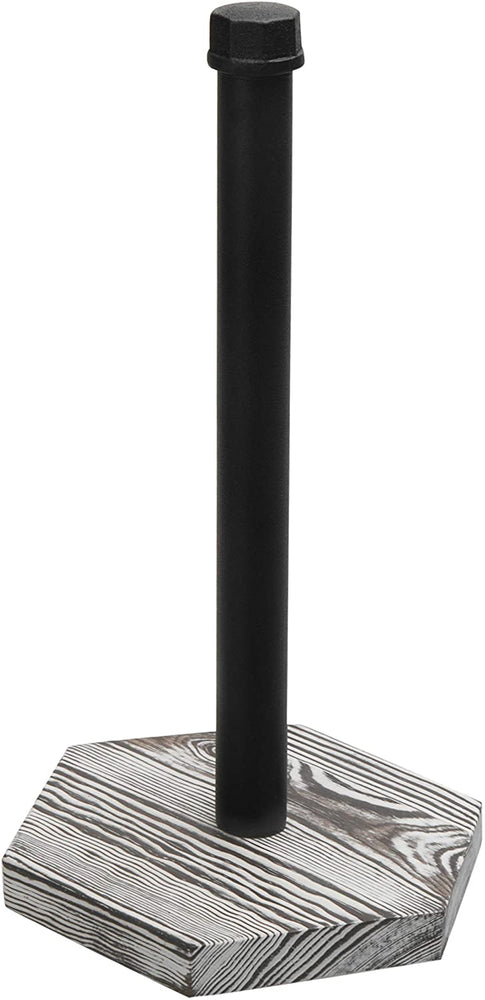 Black Industrial Pipe & White Washed Wood Countertop Paper Towel Holder-MyGift
