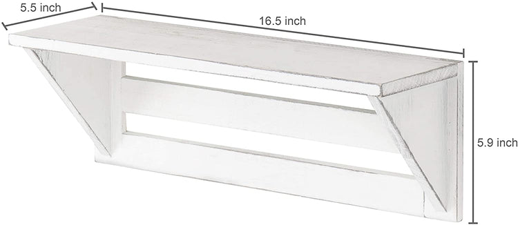 Set of 2 Vintage White Wood 17-Inch Wall-Mounted Shelves-MyGift