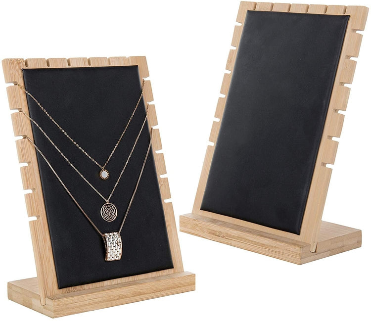 Set of 2 Natural Beige Wood Jewelry Display Board with Black Panel-MyGift