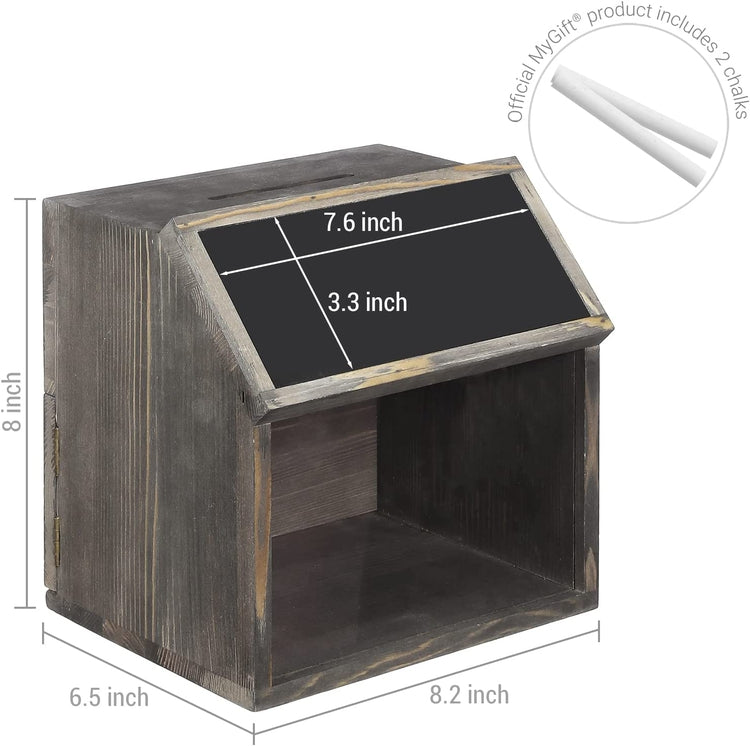 Rustic Gray Wood Donation Collector, Tip Box with Chalkboard, Lock and Key-MyGift