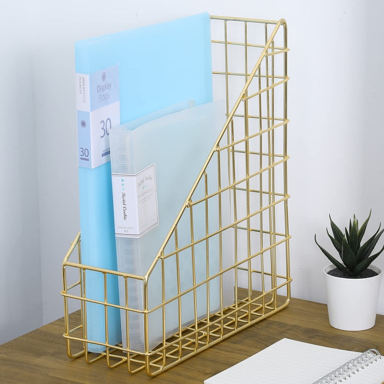 Brass Plated Metal Wire Desktop Organizer Magazine or File Folder Storage Holder Basket-MyGift