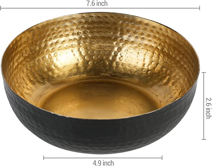 Round Hammered Metal Bowl, Black Art Deco Style Centerpiece Table Decoration and Coffee Table Décor-MyGift