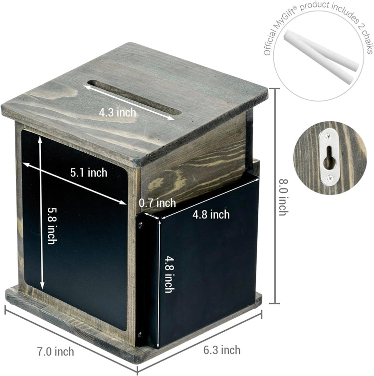 Wall Mountable Gray Wood Suggestion Box, Collection Drop Box w/ Chalkboard Label Sign, Top Slot, Lock, and Keys-MyGift