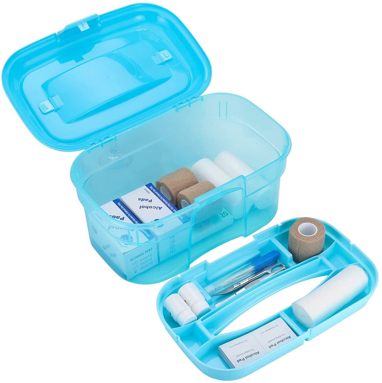 Heavy Duty Blue Plastic First Aid Kit Storage Bin, Arts and Crafts Carrying Case with Removable Tray-MyGift