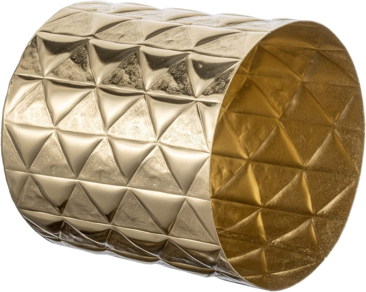 5.5 Inch Brass Tone Aluminum Planter with Geometric Embossed Triangle Pattern, Decorative Designer Metallic Flower Pot-MyGift