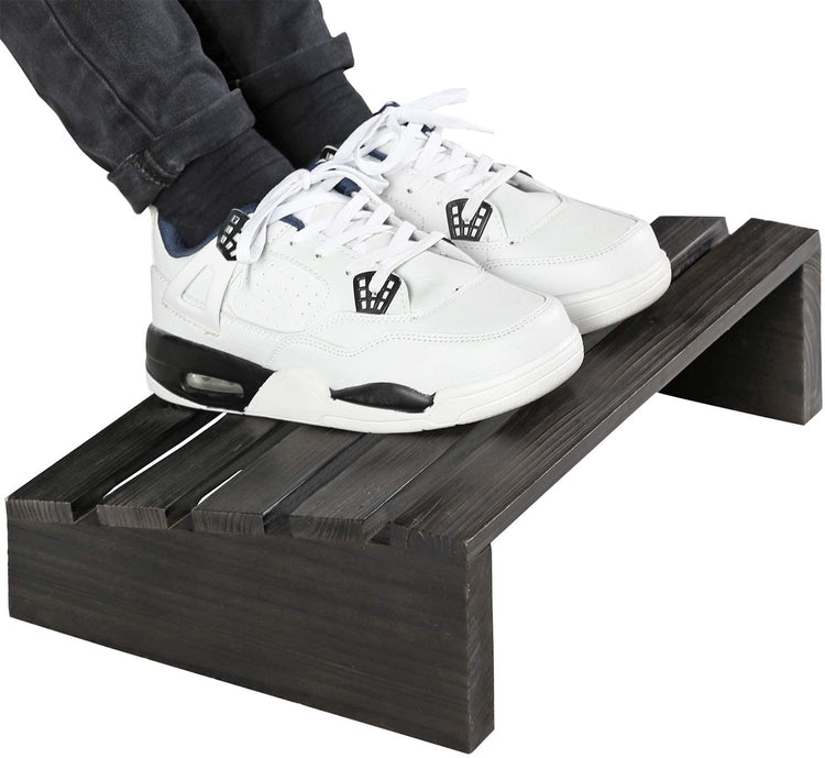 Black Wood Ergonomic Under-The-Desk Footrest-MyGift