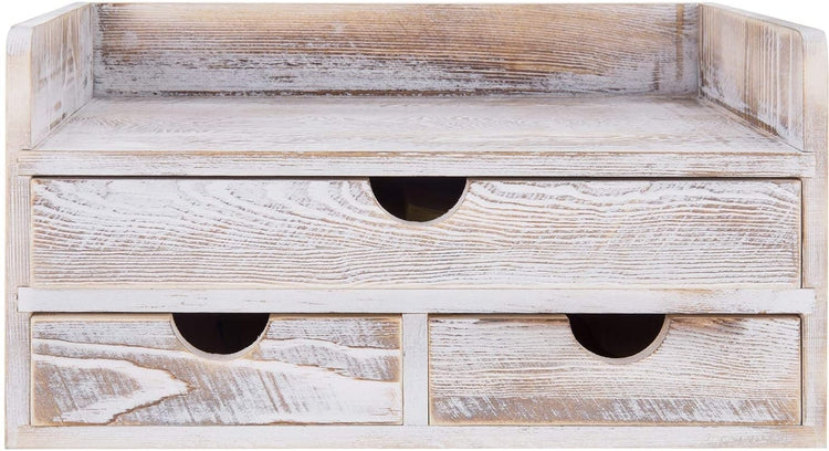 Whitewashed Wood Desktop Office Organizer with 3 Drawer Storage-MyGift