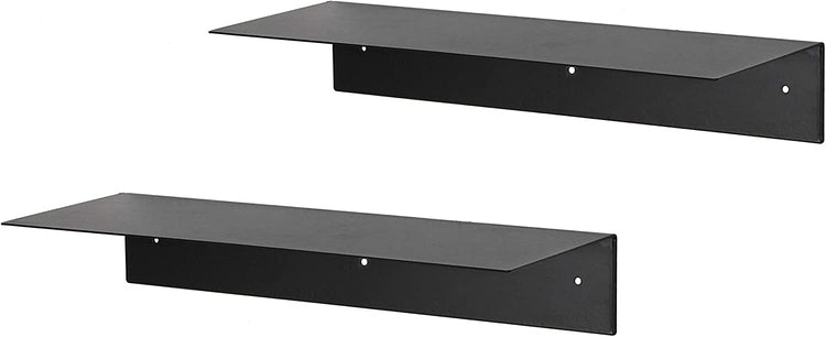 Set of 2, Wall Mounted Modern Black Metal Floating Display Shelf-MyGift