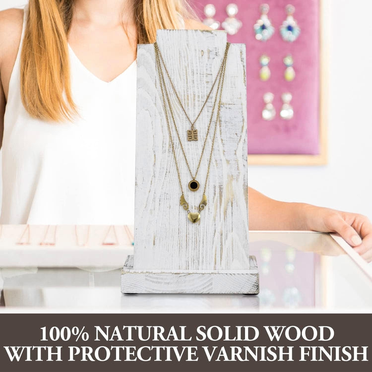 Whitewashed Wood Necklace Easel Stand with Detachable Board and Base, Tabletop Adjustable Jewelry Holder Retail Display-MyGift