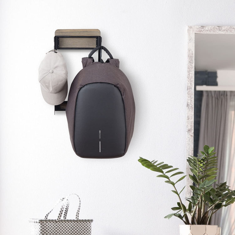 Weathered Gray Wood and Matte Black Metal Wall Mounted Hat, Garment Storage Hanger Rack-MyGift