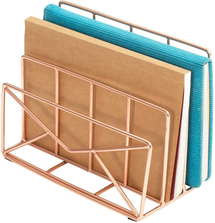 3 Slot Modern Copper Metal Wire Envelope Design Desktop Mail Sorter, Letter Holder Desk Organizer-MyGift