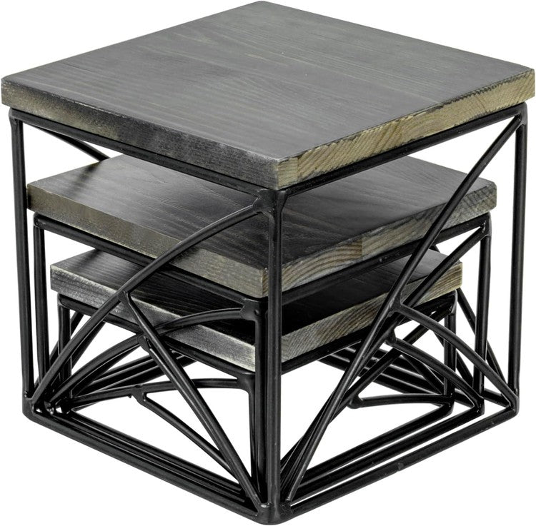Gray Wood and Black Metal Nesting Tabletop Cupcake Riser, Cake Stand, and Food Display Rack, 3 Piece Set-MyGift