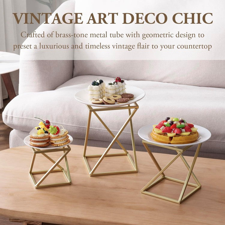 Brass Metal Pizza Pedestal Racks, Dessert Serving Risers for Cupcakes, 3-Piece Set-MyGift