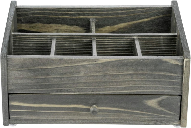 6 Compartment Gray Wood Modular Vanity Storage Box, Tabletop