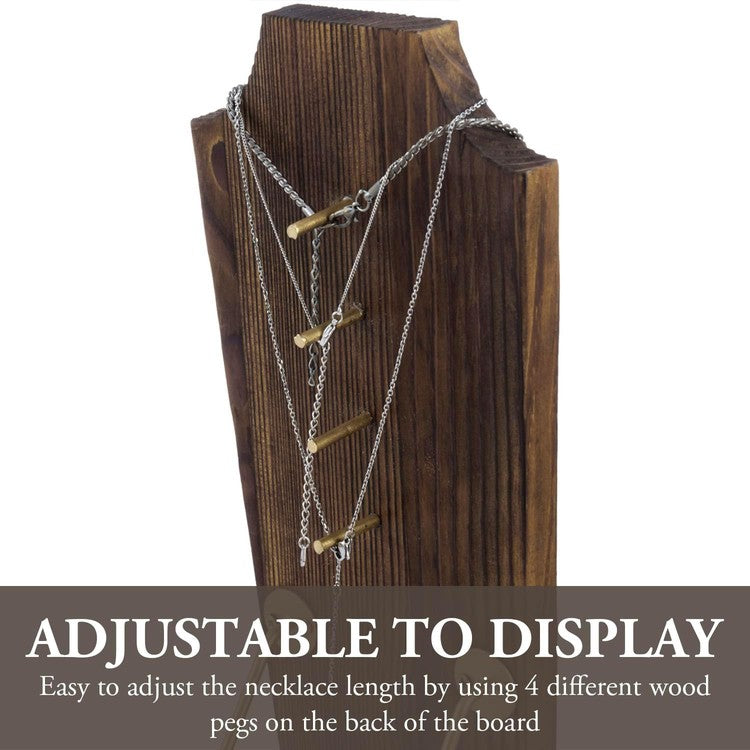 Brown Wood Countertop Necklace Holder with Brass Tone Metal Wire Stand, Jewelry Rack-MyGift
