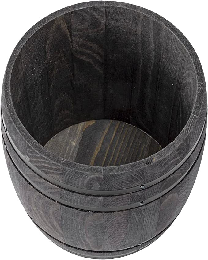 Dark Gray Wine Barrel Design Kitchen Utensil Crock, Wooden Cooking Tool Holder-MyGift