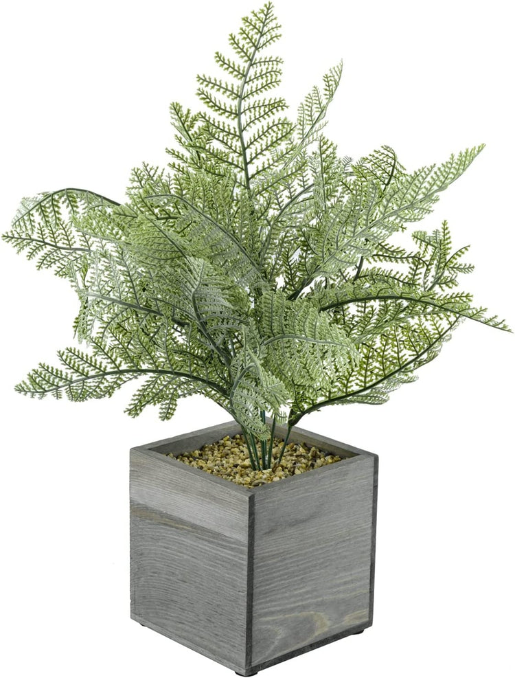 Fake Fern Plant, Artificial Greenery, Maidenhair Potted Faux Fern in Gray Wood Square Planter Pot-MyGift