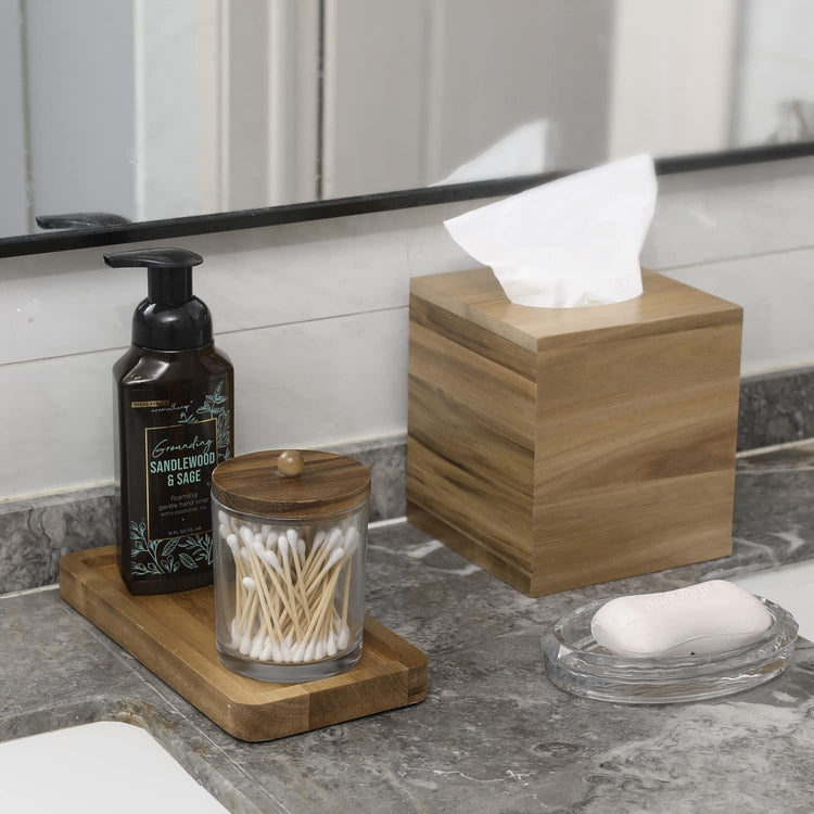 5 Piece Bathroom Accessory Vanity Set with Acacia Wood Tissue Box Cove –  MyGift