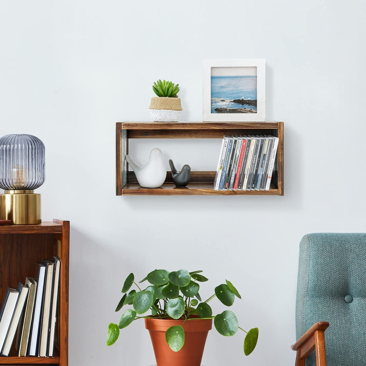 Farmhouse Style Burnt Brown Wood Floating Shelves with Corrugated Galvanized Metal Side Panels-MyGift