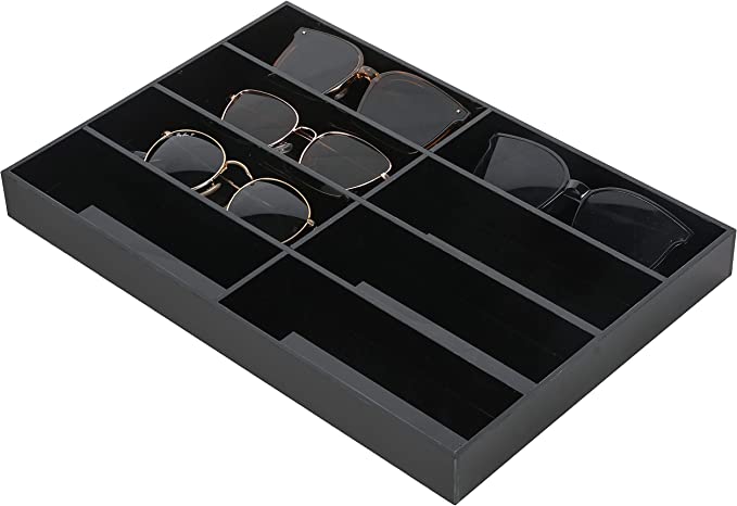 8 Slots Premium Black Acrylic Tabletop Sunglasses and Eye Glasses Storage Display Case Tray-MyGift