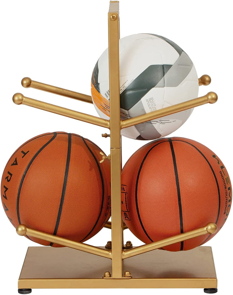 Brass Tone Metal Tabletop Sports Ball Display Rack, Holds 4 Balls-MyGift