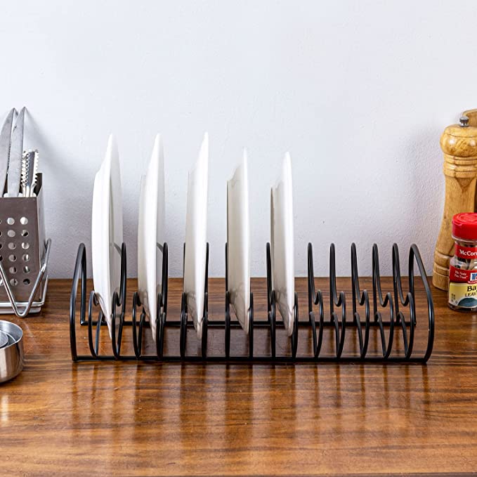 Metal Dinner Plate Storage Rack Organizer and Drying Rack, 14 Slot Dish Storage Organizer-MyGift