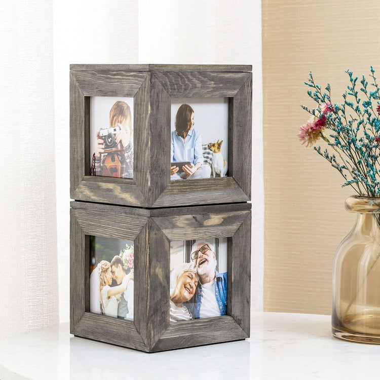 5 Inch Gray Wood Decorative Desk Picture Frame Keepsake Box, Set of 2-MyGift