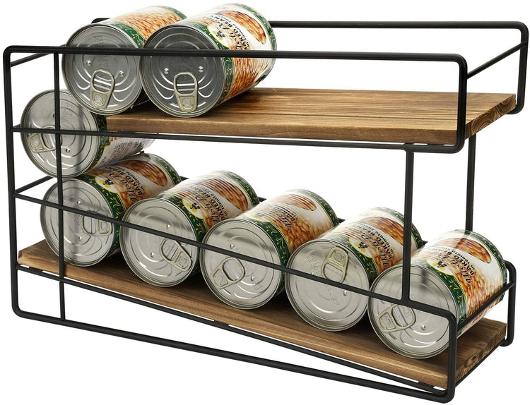 2-Tier Burnt Brown Wood and Black Metal Wire Soda Can or Canned Food S –  MyGift