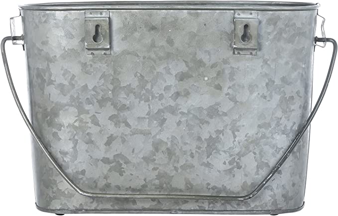 Rustic Tin Hanging Storage Bin, Wall Mounted Farmhouse Galvanized Metal Bathroom Magazine Rack-MyGift