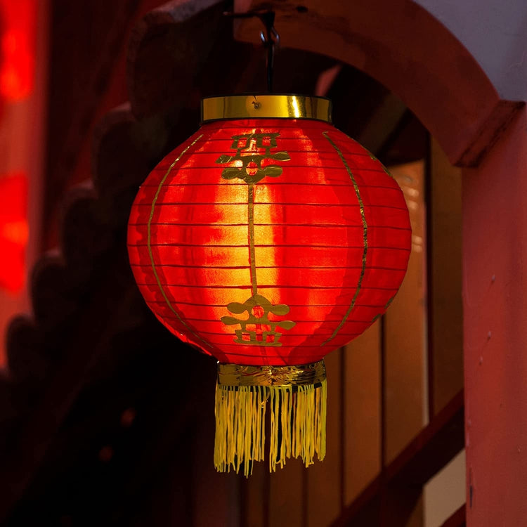 Set of 4, Red Chinese Decorative Hanging Party Lantern Asian Decorations-MyGift