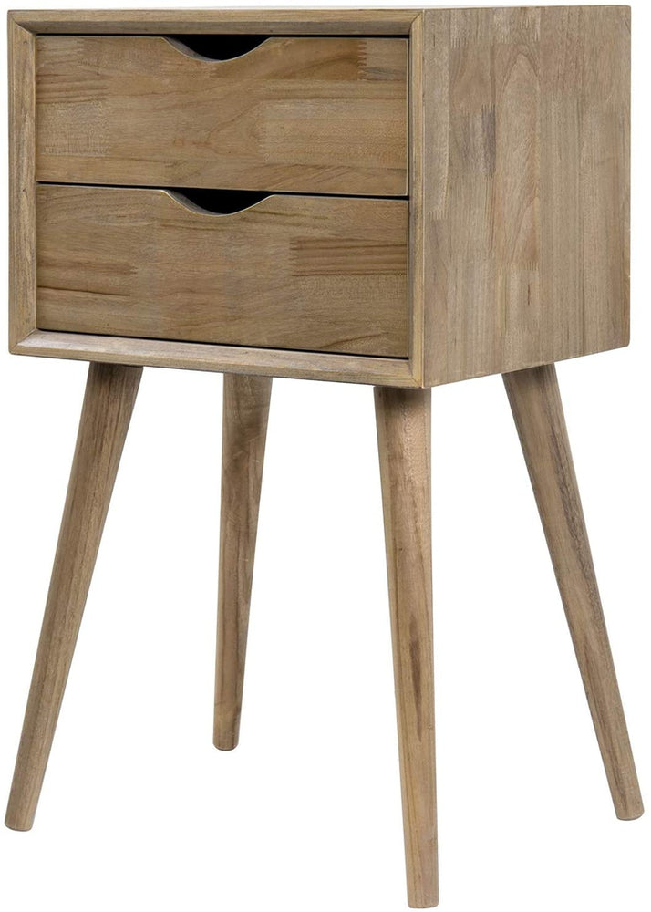 Light Brown Solid Wood Dual Drawer Nightstand-MyGift