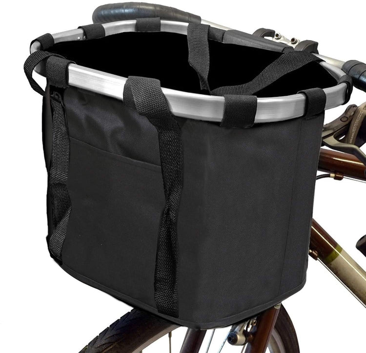 Multi-Purpose Black Bicycle Basket Carrier, Car Organizer with Drawstring Closure and Top Handles-MyGift