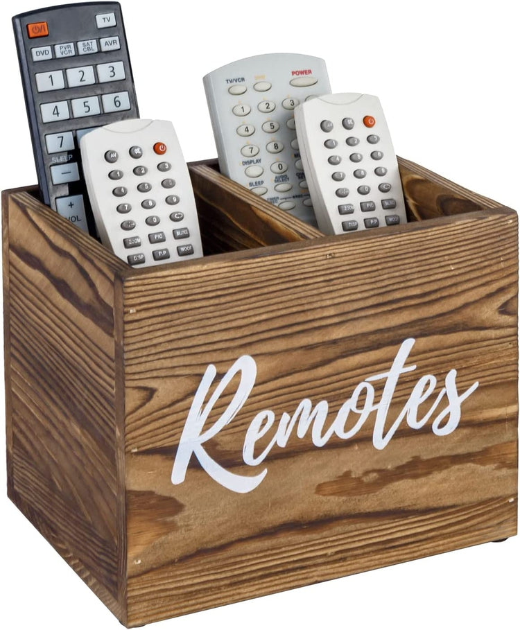 2 Slot Weathered Gray Wood Remote Control Holder Caddy, Media Storage Box-MyGift