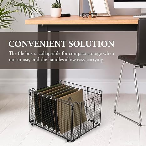 Black Metal Foldable Office Storage Crate, Desktop Document Organizer, Desk Files Holder-MyGift