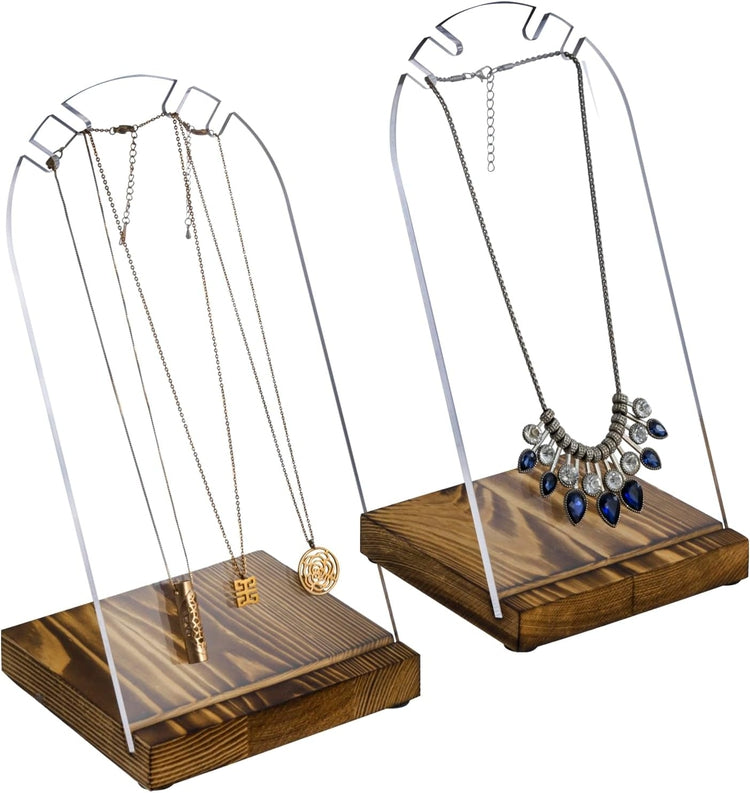 Tabletop Clear Acrylic Necklace Holder, Jewelry Easel Stand Retail Display, Set of 2-MyGift