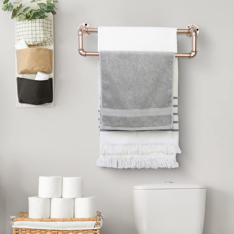 Industrial Metal Black Towel Bar with Realistic Pipe Design, 2-Tier Bath Towel Rack-MyGift