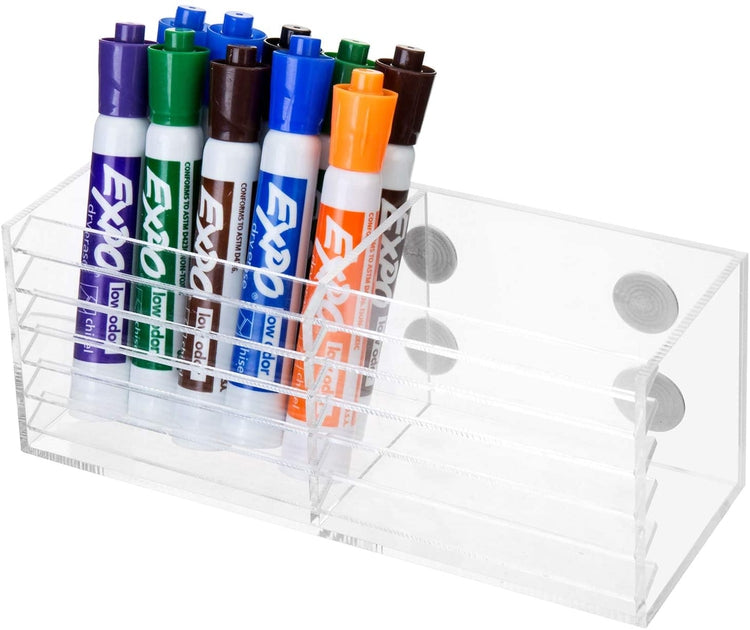 2 Slot Clear Acrylic Magnetic Dry Erase Whiteboard Marker Storage Bin, Office Supplies Organizer Box-MyGift