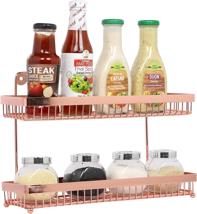 Tiered Copper Tone Metal Wall Mounted or Countertop Kitchen Spice Rack Storage Shelves-MyGift