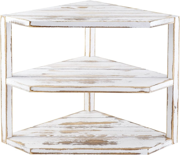 Tiered Weathered Gray Wood Kitchen Countertop Corner Organizer Shelf-MyGift