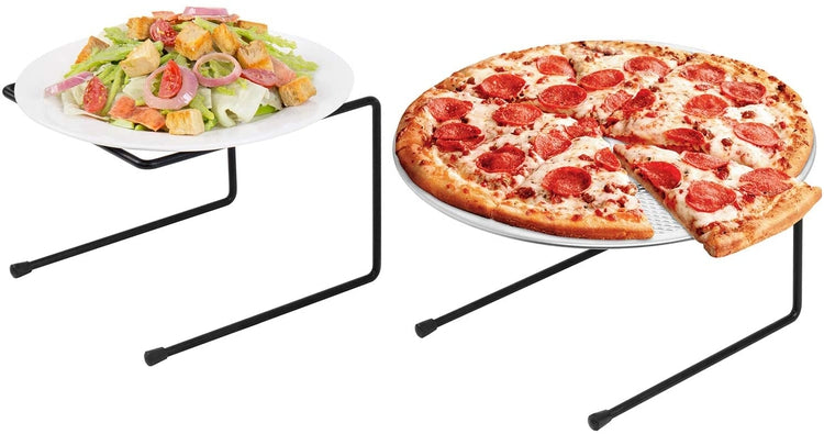 Set of 4, Black Metal Pizza Pan Riser Stands, Tabletop Food Platter Display Racks-MyGift