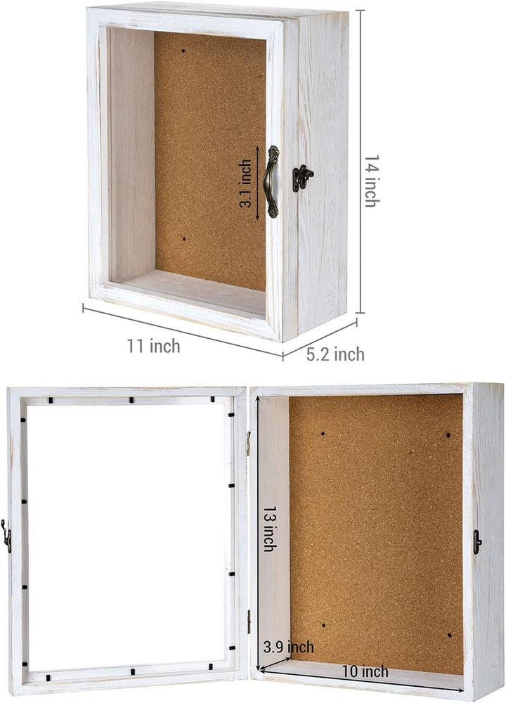 11x14 White Wood Shadow Box with Cork Backing, Wall Mounted Display Case with Clear Acrylic Front Panel-MyGift