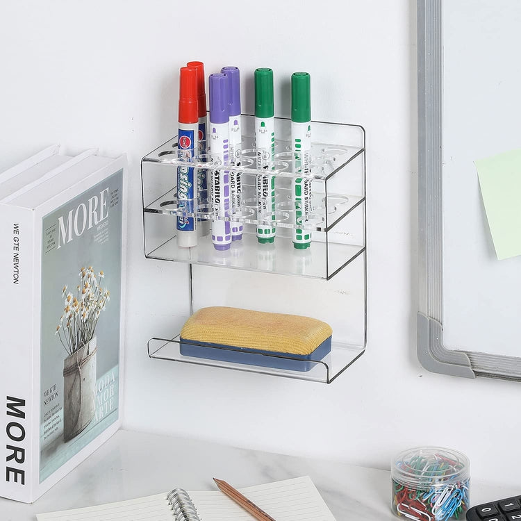 Wall Mounted Tiered Clear Acrylic Dry Erase Whiteboard Marker and Eraser Storage Holder Stand-MyGift