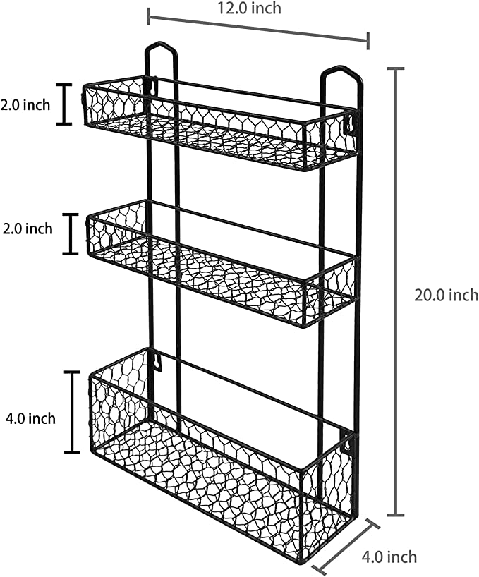 3 Tier Rustic Wall Mounted Black Metal Chicken Wire Bathroom Shelf Organizer-MyGift